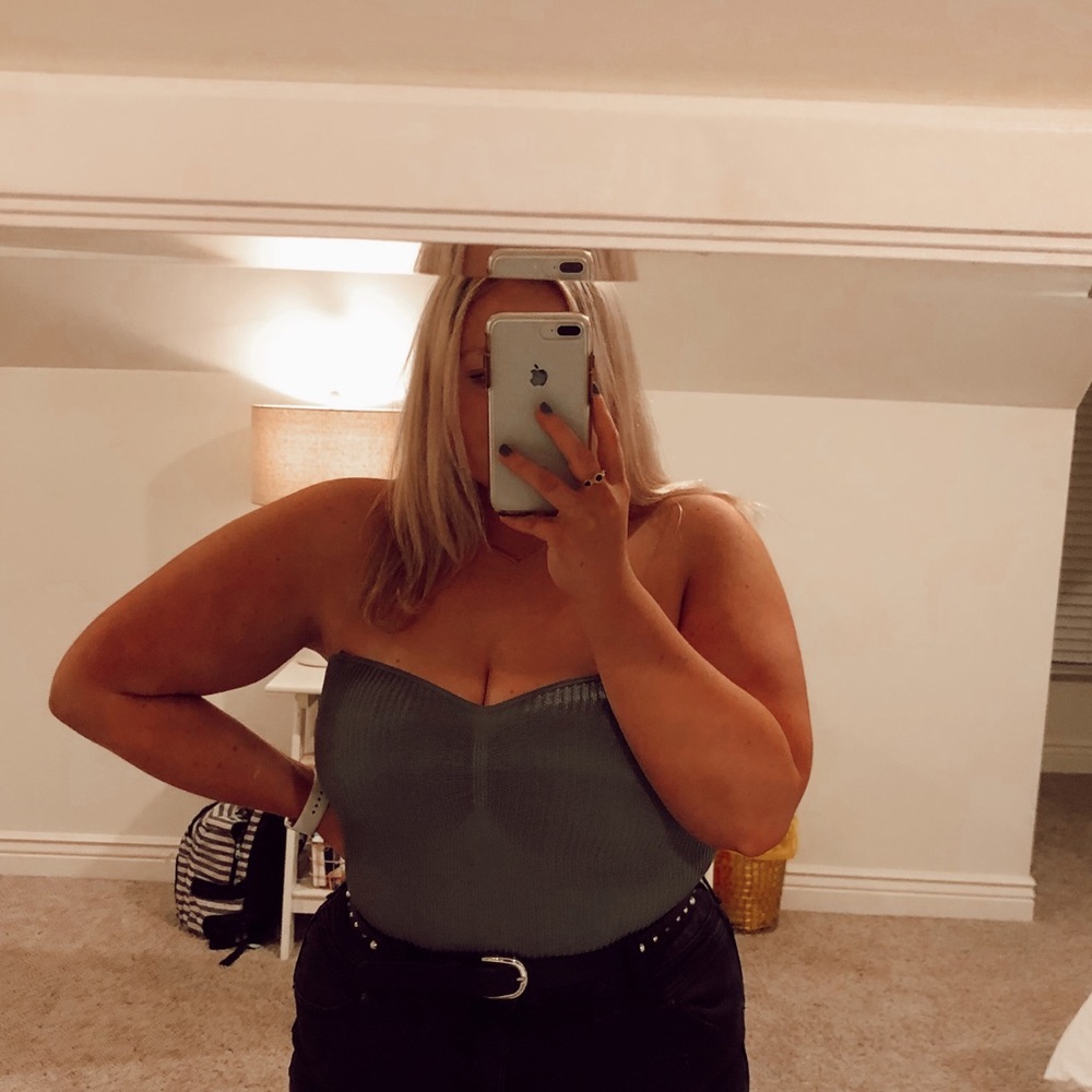 Free People Army Green Ribbed Catch Up Bodysuit